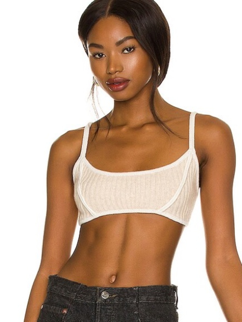 Danielle Guizio Rib Knit Exposed Seam Bra Cashmere Blend Size Small Cream